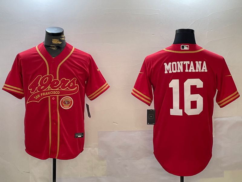 Men San Francisco 49ers #16 Montana Red Joint Name 2024 Nike Limited NFL Jersey style 12095